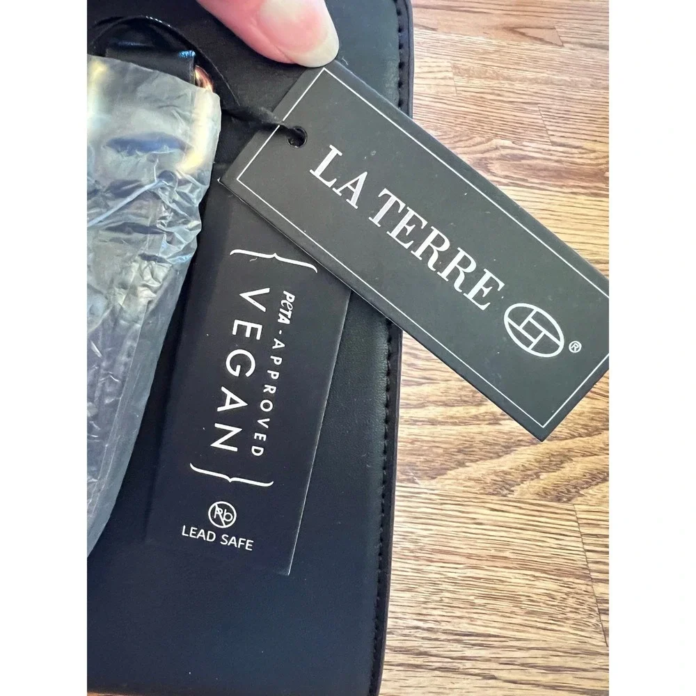 La Terre Black Croco Embossed Vegan Leather Satchel Bag NWT OS